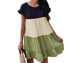 Color Block 3 Tier Ruffle Mini Dress Color Block 3 Tier Ruffle Mini Dress