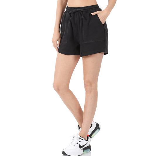 Black Cotton Drawstring Shorts