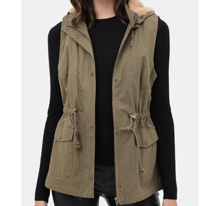 Vest Jacket with Faux Fur Hood
