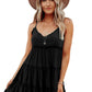 Black Spaghetti Strap Ruched Ruffled Mini Dress